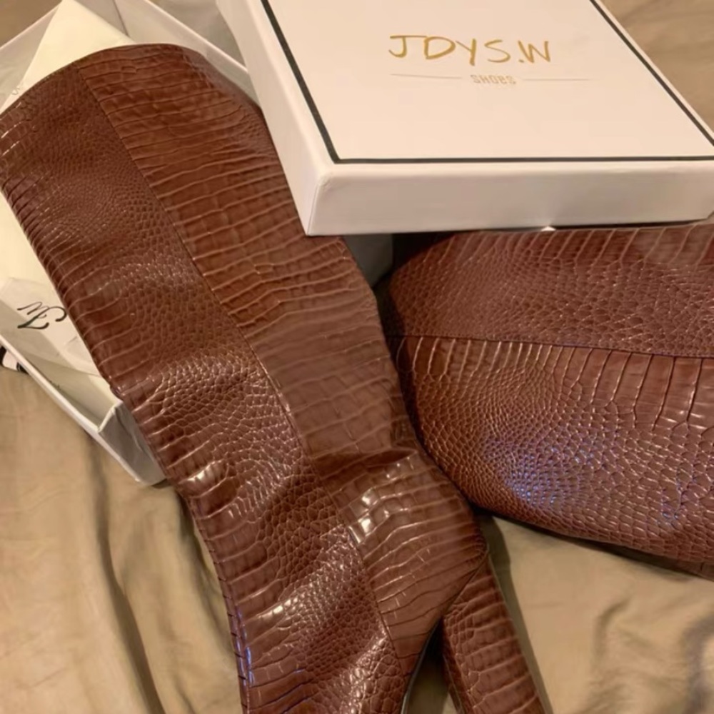 Long Leather Crocodile Effect Boot - image 2